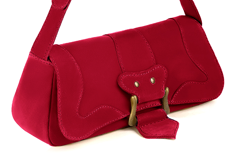 Cardinal red women's dress handbag, matching pumps and belts. Front view - Florence KOOIJMAN